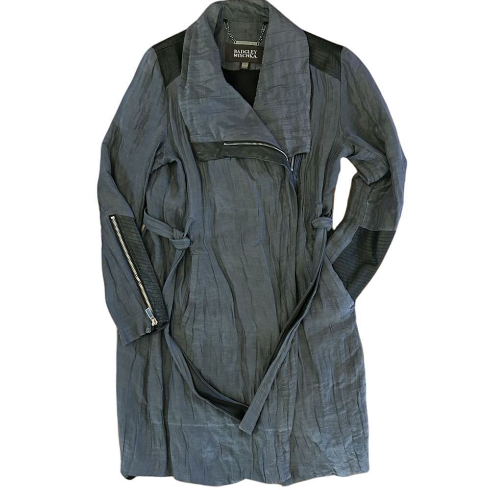 Badgley Mischka Women's Lightweight Long Jacket Size Small Gray Black - Picture 2 of 11
